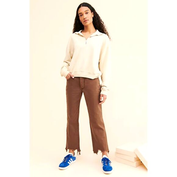 Free People We The Free Maggie Mid-Rise Straight-Leg Raw Frayed Hems Jeans 24 - Picture 1 of 8